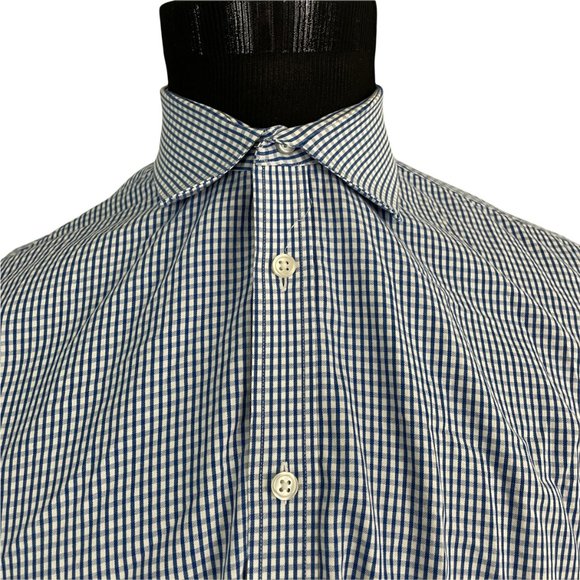 Tommy Hilfiger Men's Slim Fit Blue White Check Long Sleeve Button Front Shirt 17 - Picture 3 of 9